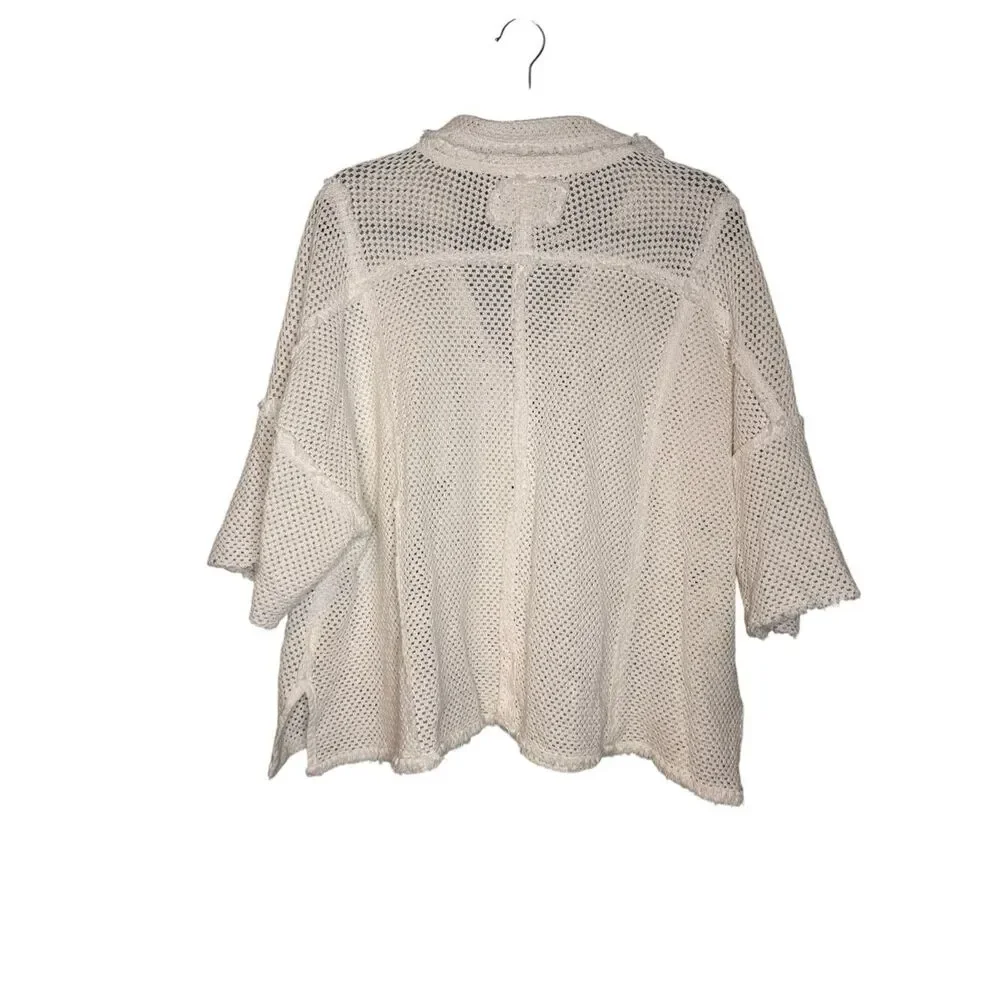 Free People Cream Crochet Button-Up Shirt